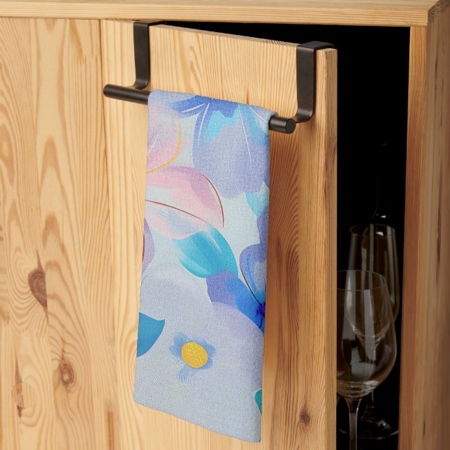Pastel Watercolor Painted Flowers Kitchen Towel (Thirds Fold)