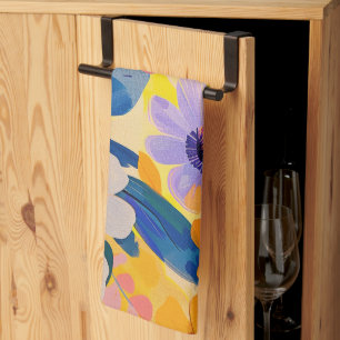 Pastel Watercolor Painted Flowers Kitchen Towel