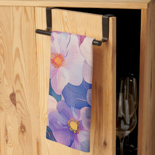 Pastel Watercolor Painted Flowers Kitchen Towel