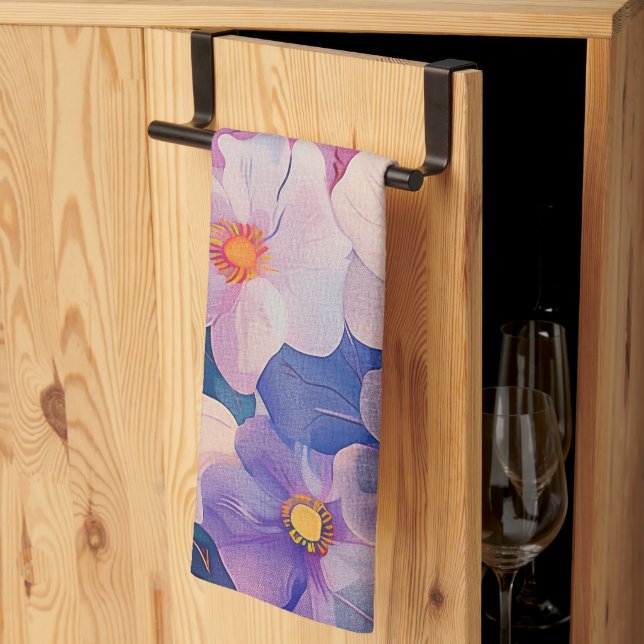 Pastel Watercolor Painted Flowers Kitchen Towel (Thirds Fold)