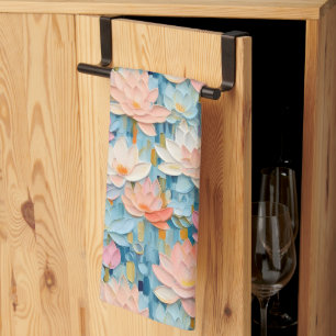 Pastel Watercolor Painted Flowers Kitchen Towel