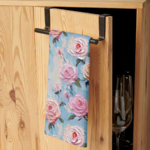 Pastel Watercolor Painted Flowers Kitchen Towel