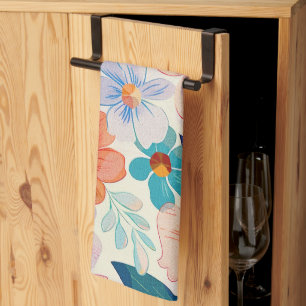 Pastel Watercolor Painted Flowers Kitchen Towel
