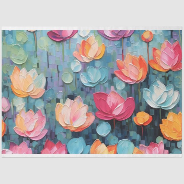 Pastel Watercolor Painted Waterlilies Decoupage Tissue Paper (Front)