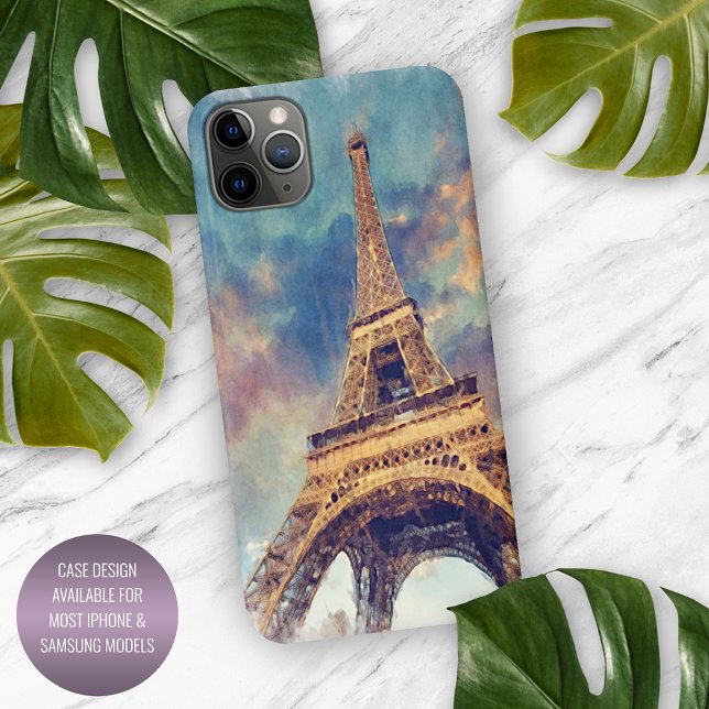 Pastel Watercolor Paris Eiffel Tower Art Painting iPhone Case (Creator Uploaded)