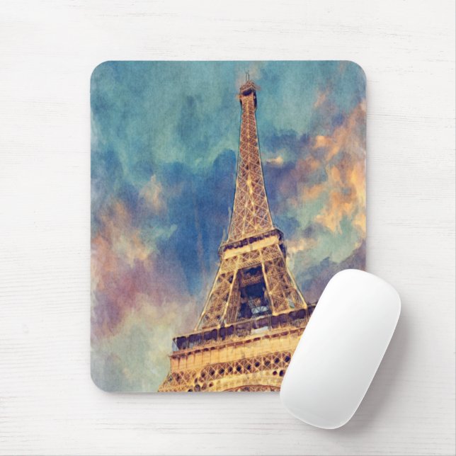 Pastel Watercolor Paris Eiffel Tower Art Painting Mouse Pad (With Mouse)