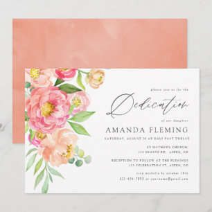 Pastel Watercolor Peonies Baptism or Christening Invitation