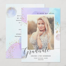 Pastel Watercolor Photo Graduation Announcement