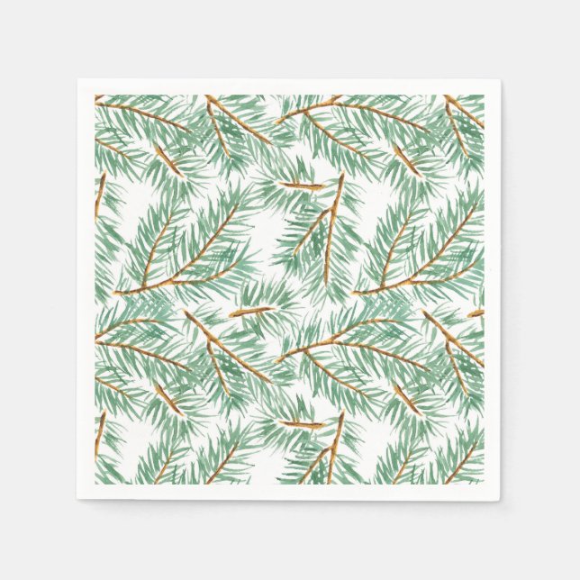 Pastel Watercolor Pine Needles Pattern Christmas Napkin (Front)