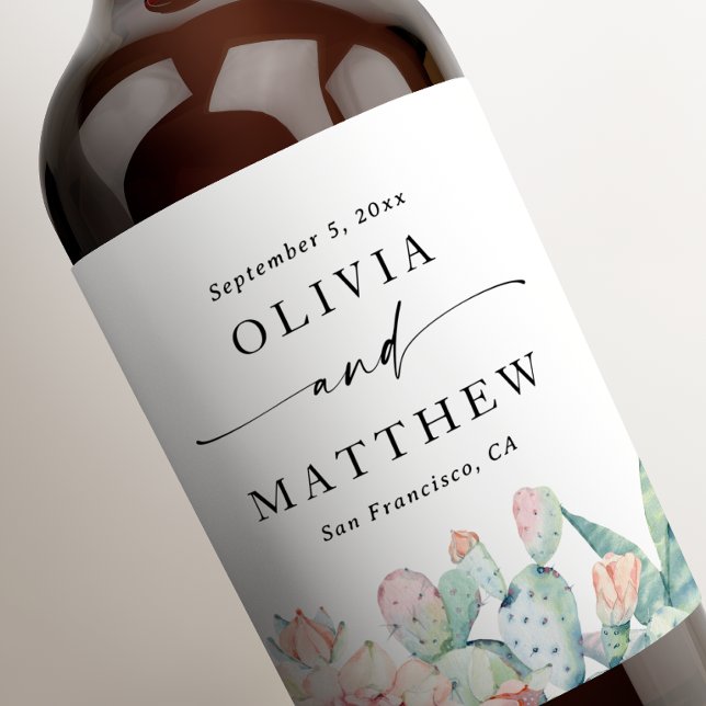 Pastel watercolor pink floral succulents wedding wine label (Creator Uploaded)