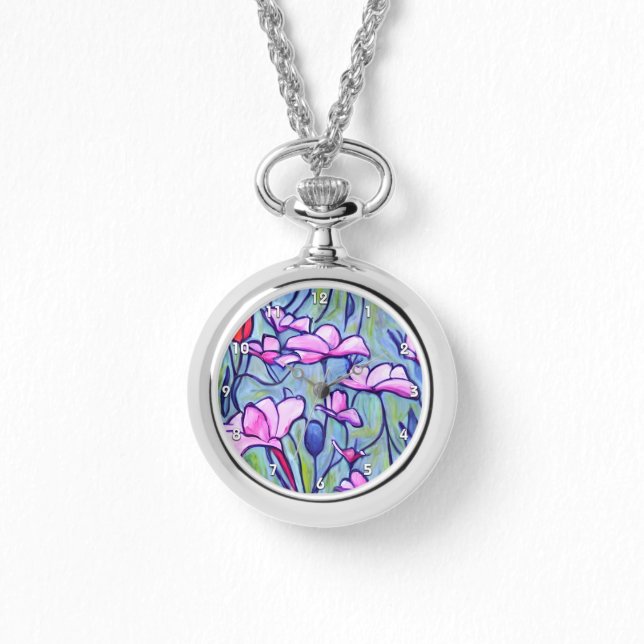 Pastel Watercolor Pink Flowers Watch (Front)