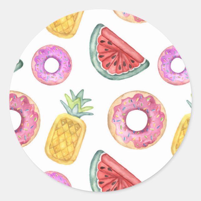Pastel Watercolor Pool Float Pattern Classic Round Sticker (Front)