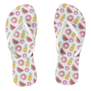 Pastel Watercolor Pool Float Pattern Flip Flops