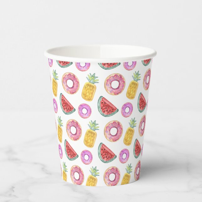 Pastel Watercolor Pool Float Pattern Paper Cups (Left)