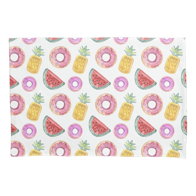 Pastel Watercolor Pool Float Pattern Pillowcase (Front-Left)