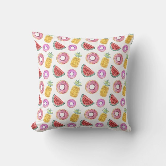 Pastel Watercolor Pool Float Pattern Throw Pillow (Front)