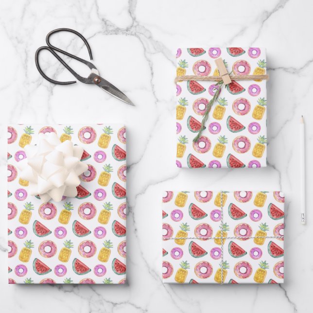Pastel Watercolor Pool Float Pattern Wrapping Paper Sheet (Front)