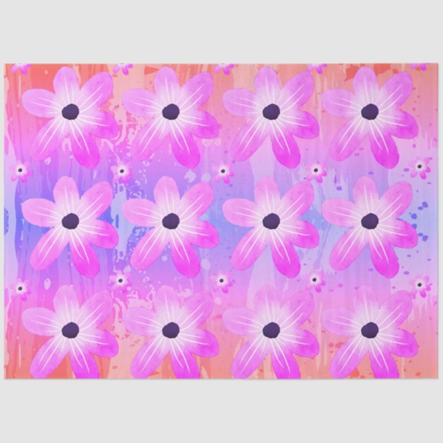 Pastel Watercolor Pretty Pink Flowers  Tissue Paper (Front)