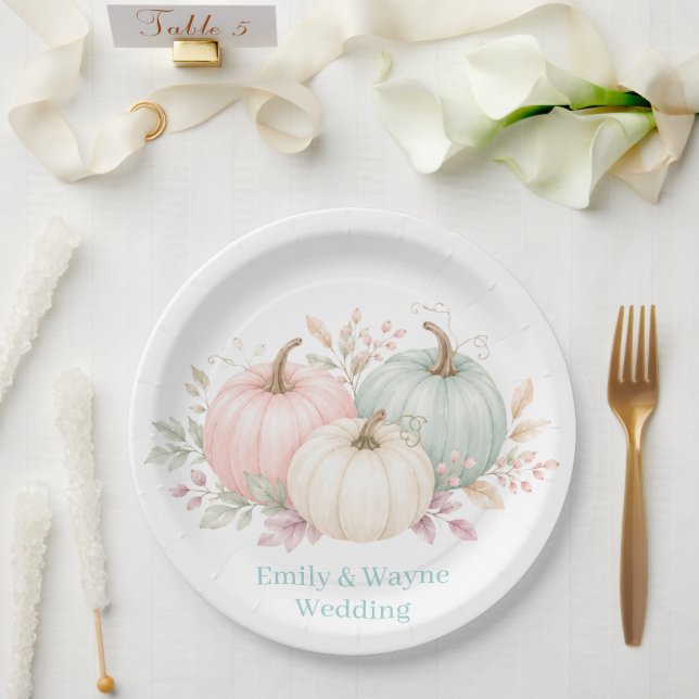 Pastel Watercolor Pumpkins Wedding Paper Plate (Wedding)