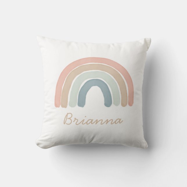 Pastel Watercolor Rainbow Name Throw Pillow (Front)