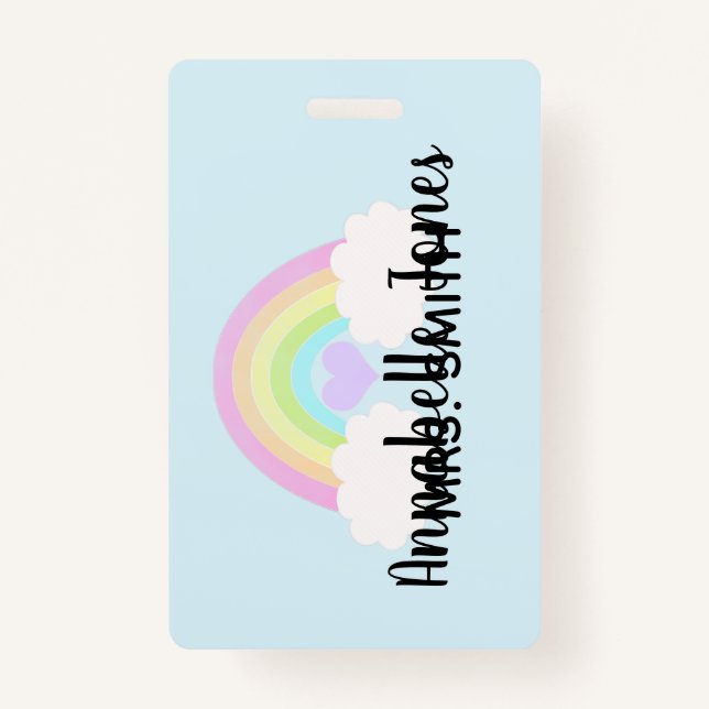 Pastel Watercolor Rainbow Sky Blue Badge (Front)