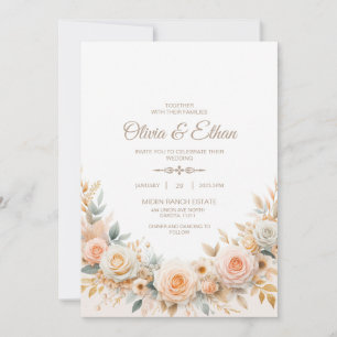 Pastel Watercolor Rose Wedding Invitation