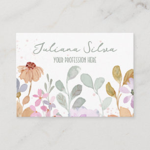 Pastel Watercolor Rustic Flower with QR Business Card