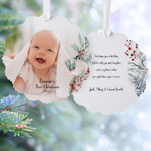 Pastel Watercolor Rustic Winter Botanical Photo Ornament Card