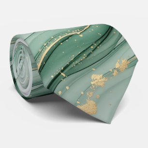 Pastel Watercolor Sage Green Gold  Tie