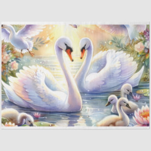 Pastel Watercolor Scenic Swans  Decoupage Tissue Paper
