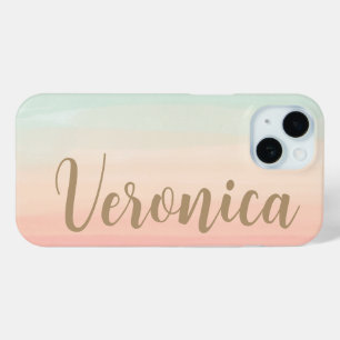 Pastel Watercolor Sea Glass Peach Personalized iPhone 15 Case
