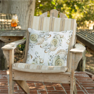 Pastel watercolor seashell pattern outdoor pillow
