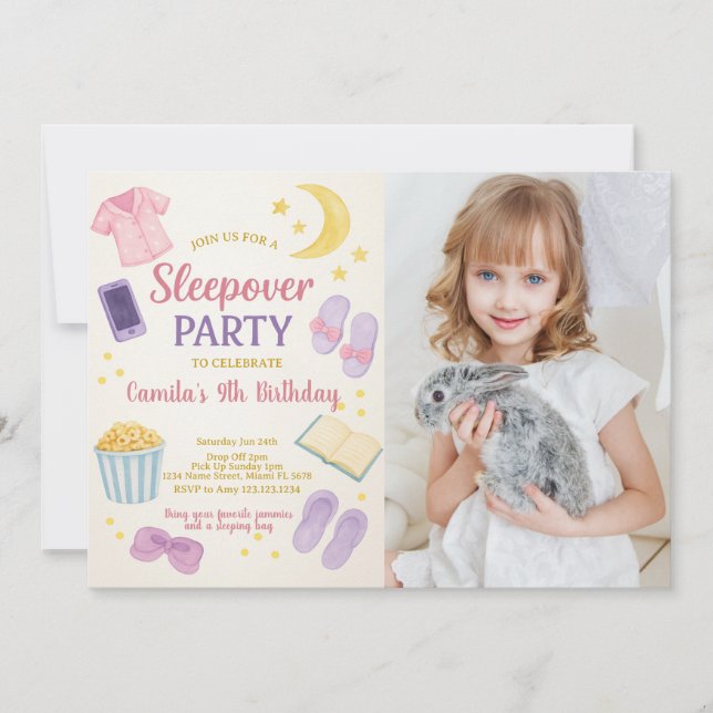 Pastel Watercolor Sleepover Invitation Anniversair (Devant)