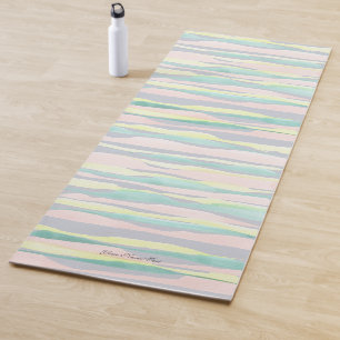 Pastel Watercolor Stripe Pattern Yoga Mat