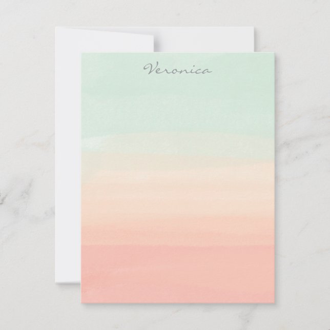 Pastel Watercolor Stripes Green Peach Personalized Card (Front)