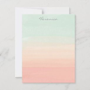 Pastel Watercolor Stripes Green Peach Personalized Card