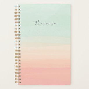 Pastel Watercolor Stripes Seafoam and Peach Name Planner