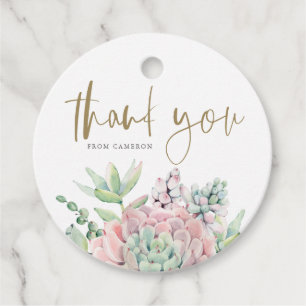 Pastel Watercolor Succulents Birthday Thank You Favour Tags