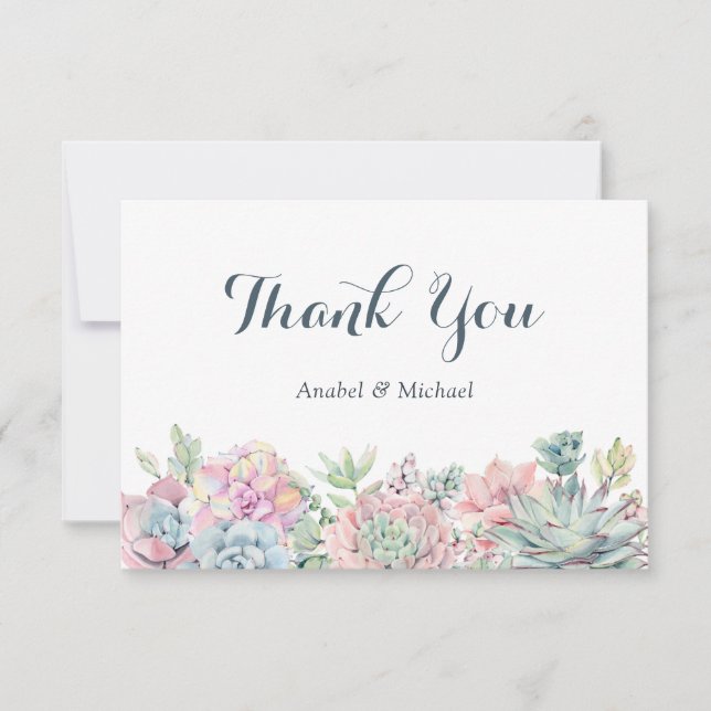 Pastel Watercolor Succulents Carte de remerciement (Devant)