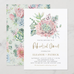 Pastel Watercolor Succulents Rehearsal Dinner Invitation