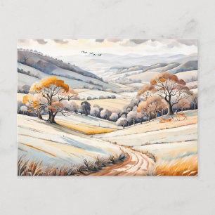 Pastel Watercolor Sunny Winter Landscape Postcard