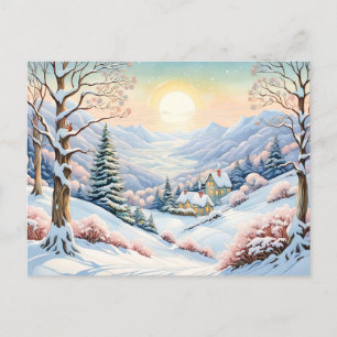 Pastel Watercolor Sunny Winter Landscape Postcard