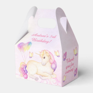 Pastel Watercolor Unicorn And Balloons Birthday Favor Box