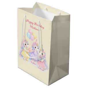 Pastel Watercolor Unicorn Girls Birthday Medium Gift Bag
