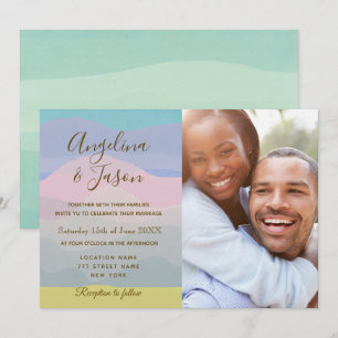 Pastel Watercolor Wedding Photo Invitation