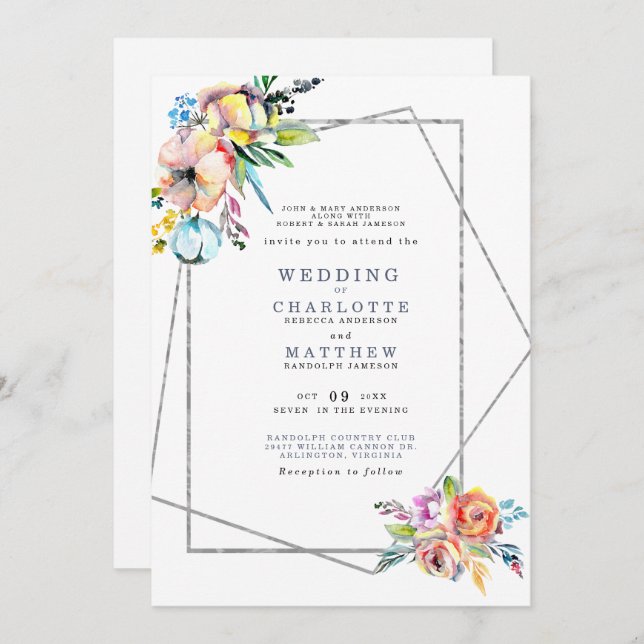 Pastel Watercolor White Both Parents Wedding   Invitation (Front/Back)