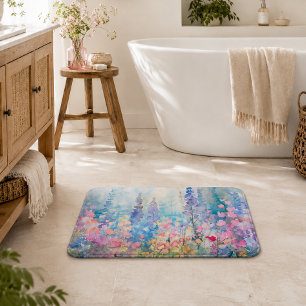 Pastel Watercolor Wildflower Meadow Bath Mat