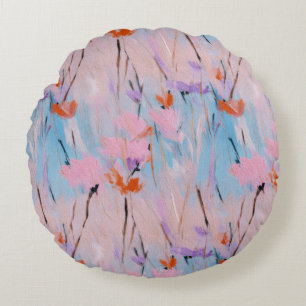 Pastel Watercolor Wildflower Round Pillow