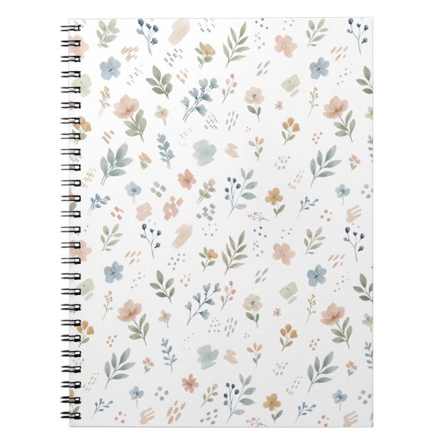 Pastel Watercolor Wildflower Seamless Pattern Notebook (Front)
