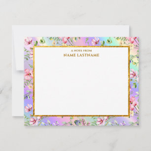 Pastel Watercolor Wildflower Stationery with Gold Card
